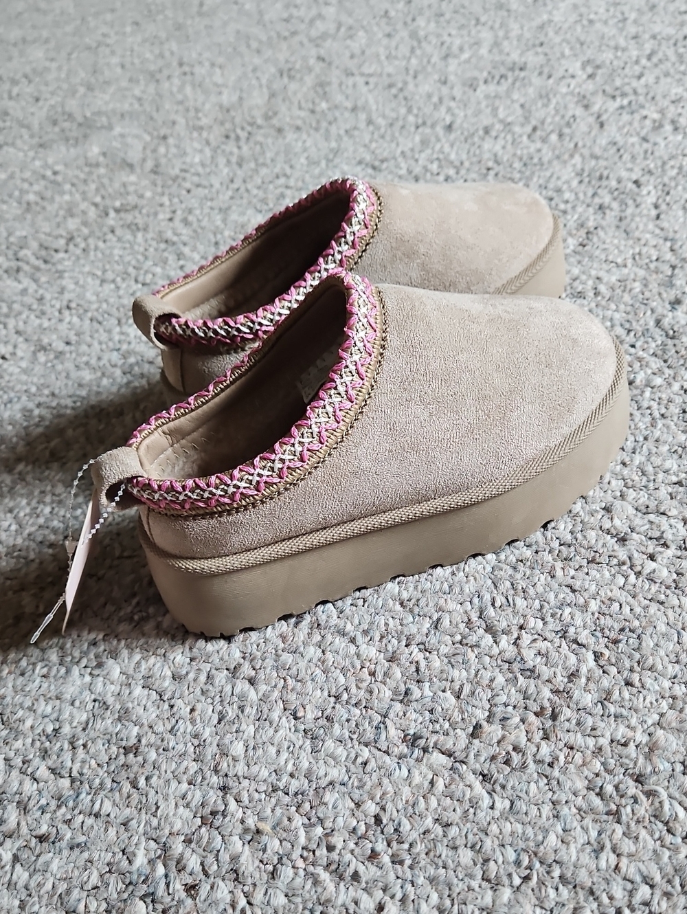 New Olivia & Kate Clarks Beige Platform Slip-On Mules with Pink Braided Trim